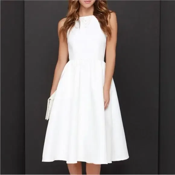 Lulus Lead A Charmed Life High Neck Plunge Back Dress Size S Small Ivory - Picture 10 of 10